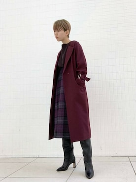 「ワインレッド」｜「アイテム（その他アウター）」を使った、古川さん（レディース・161cm）の秋コーディネート