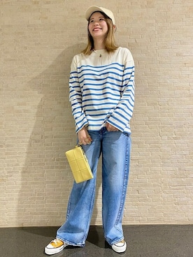 「アイテム（スニーカー、イエロー系）」を使った、小津さん（レディース・157cm）の夏コーディネート