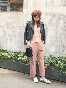 「COACH」｜「アイテム（ライダースジャケット）」を使った、Karin さん（レディース・163cm）の冬コーディネート