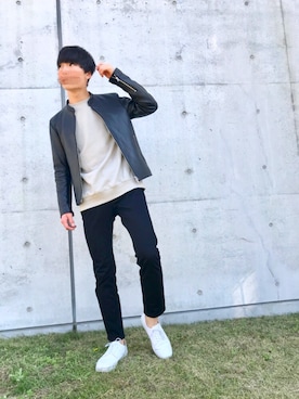 「GLOBAL WORK（グローバルワーク）のプレーントゥスニーカー/802752（スニーカー、ホワイト系）」を使った、ゆさん（メンズ・176cm）の秋コーディネート