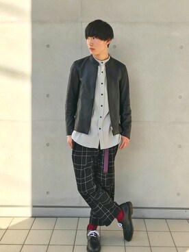 「Dr. Martens（ドクターマーチン）のDr.Martens ドクターマーチン 1461 DMS 84 GIBSON SHOE 10078410 NAVY SMOOTH（その他シューズ、ブルー系）」を使った、ゆさん（メンズ・176cm）の秋コーディネート