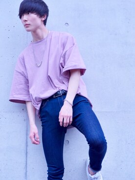 「CASPER JOHN（キャスパージョン）のCASPER JOHN　MIXチェーンネックレス（ネックレス、シルバー系）」を使った、ゆさん（メンズ・176cm）の春コーディネート