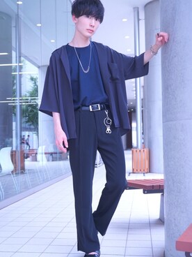 「jacobswearhouseの¥4900（パンツ、ブラック系）」を使った、ゆさん（メンズ・176cm）の夏コーディネート