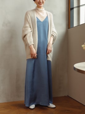 「モヘアカーディガン」｜「アイテム（ワンピース/ドレス）」を使った、sakiさん（レディース・158cm）の冬コーディネート