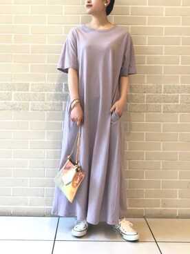 「FRUIT OF THE LOOM（フルーツオブザルーム）のアイテム（ワンピース/ドレス）」を使った、sakiさん（レディース・158cm）の春コーディネート