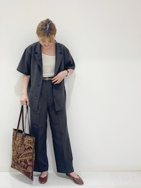 「リネンセットアップ」｜ぽ　んさん（レディース・161cm）の夏コーディネート