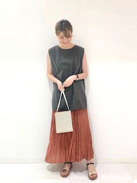 「オレンジスカート」｜ぽ　んさん（レディース・161cm）の夏コーディネート