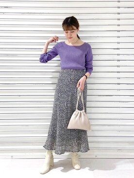 「パープル×黒」｜「アイテム（ブーツ）」を使った、ぽ　んさん（レディース・161cm）の秋コーディネート