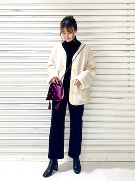 「LOWRYS FARM（ローリーズファーム）のストレッチヒールブーツ　851418（ブーツ）」を使った、ぽ　んさん（レディース・161cm）の秋コーディネート