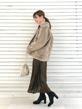 「LOWRYS FARM（ローリーズファーム）のストレッチヒールブーツ　851418（ブーツ）」を使った、ぽ　んさん（レディース・161cm）の秋コーディネート