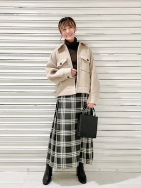 「LOWRYS FARM（ローリーズファーム）のストレッチヒールブーツ　851418（ブーツ）」を使った、ぽ　んさん（レディース・161cm）の冬コーディネート