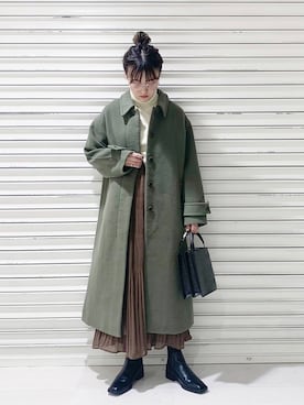 「ローリーズファーム(LOWRYS FARM)」｜「アイテム（ステンカラーコート）」を使った、ぽ　んさん（レディース・161cm）の冬コーディネート