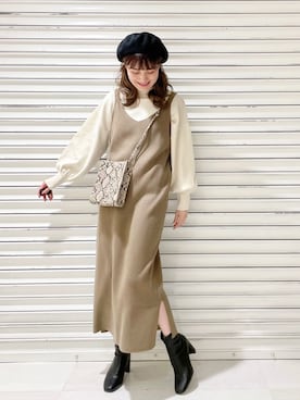 「ローリーズファーム(LOWRYS FARM)」｜「アイテム（ハンチング/ベレー帽）」を使った、ぽ　んさん（レディース・161cm）の冬コーディネート