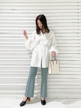 「LOWRYS FARM（ローリーズファーム）のオブリークバックベルトミュール　931774（サンダル）」を使った、ぽ　んさん（レディース・161cm）の春コーディネート