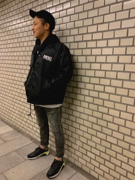 「DIESEL（ディーゼル）のアイテム（ナイロンジャケット）」を使った、さんちゃんさん（メンズ・172cm）の冬コーディネート