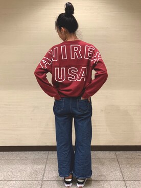 「red」｜「アイテム（スウェット）」を使った、SHIONさん（レディース・164cm）の秋コーディネート