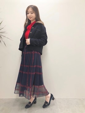 「ボウタイ」｜「アイテム（ブルゾン）」を使った、meguさん（レディース・163cm）の秋コーディネート