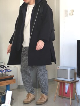 「08sircus（ゼロエイトサーカス）のアイテム（トップス）」を使った、のりさんさん（メンズ・165cm）の冬コーディネート