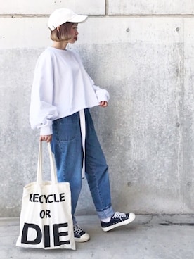 「niko and...（ニコアンド）のメンテンBIGBIG Ｔシャツ【niko and ...】（Tシャツ/カットソー）」を使った、ちょこびさん（レディース・154cm）の春コーディネート