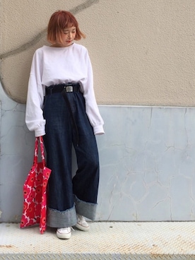 「niko and...（ニコアンド）のメンテンBIGBIG Ｔシャツ【niko and ...】（Tシャツ/カットソー）」を使った、ちょこびさん（レディース・154cm）の春コーディネート