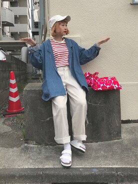 「Another Edition（アナザーエディション）のアイテム（帽子）」を使った、ちょこびさん（レディース・154cm）の春コーディネート