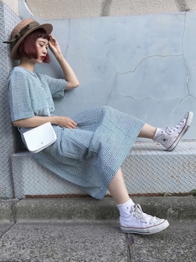 「passage mignon/flaneur（パサージュミニョンフラヌール）のアイテム（帽子）」を使った、ちょこびさん（レディース・154cm）の夏コーディネート