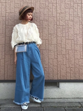 「passage mignon/flaneur（パサージュミニョンフラヌール）のアイテム（帽子）」を使った、ちょこびさん（レディース・154cm）の夏コーディネート