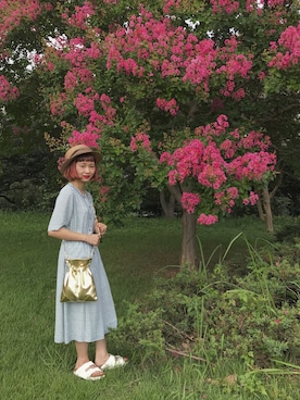 「passage mignon/flaneur（パサージュミニョンフラヌール）のアイテム（帽子）」を使った、ちょこびさん（レディース・154cm）の夏コーディネート