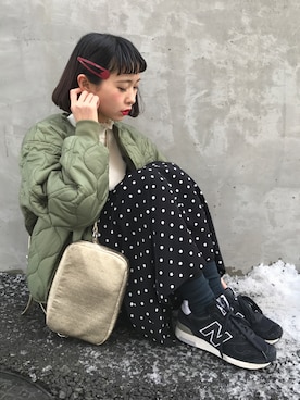 「ちょこびおすすめ」｜「アイテム（ブルゾン）」を使った、ちょこびさん（レディース・154cm）の冬コーディネート