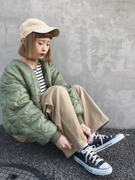 「RAY CASSIN（レイカズン）のアイテム（帽子）」を使った、ちょこびさん（レディース・154cm）の春コーディネート