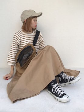 「PAR ICI（パーリッシィ）のアイテム（帽子）」を使った、ちょこびさん（レディース・154cm）の夏コーディネート