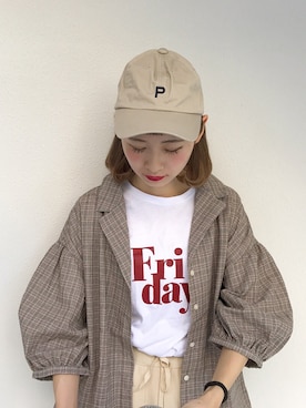 「PAR ICI（パーリッシィ）のアイテム（帽子）」を使った、ちょこびさん（レディース・154cm）の夏コーディネート