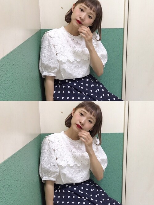 ちょこび is wearing w closet "スクエアレースカラー刺繍ブラウス"
