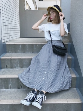 「merlot plus（メルロープリュス）のアイテム」を使った、ちょこびさん（レディース・154cm）の夏コーディネート