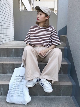 「PAR ICI（パーリッシィ）のアイテム（帽子）」を使った、ちょこびさん（レディース・154cm）の夏コーディネート