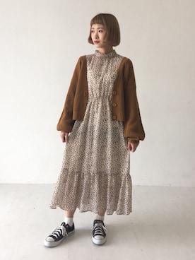 「ちょこびおすすめ」｜「アイテム（ワンピース/ドレス）」を使った、ちょこびさん（レディース・154cm）の秋コーディネート