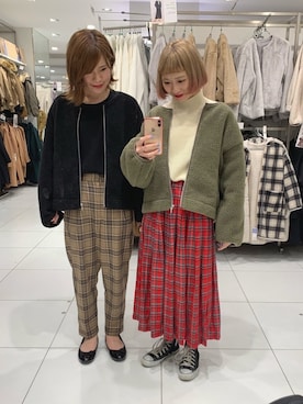 「GU（ジーユー）のアイテム（ノーカラージャケット）」を使った、ちょこびさん（レディース・154cm）の秋コーディネート