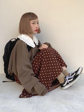 「ちょこび」｜「アイテム（スウェット）」を使った、ちょこびさん（レディース・154cm）の冬コーディネート