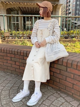 「ちょこび」｜「アイテム（ジャンパースカート）」を使った、ちょこびさん（レディース・154cm）の冬コーディネート