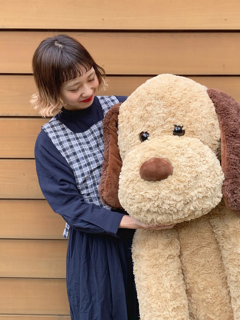 「宇宙兄弟、犬、コストコ、おんまゆ、ボブ、ちょこび、古着、秋のコーデ、ootd」｜「unimuniのアイテム（ワンピース/ドレス、ブルー系）」を使った、ちょこびさん（レディース・154cm）の秋コーディネートの1枚目の写真