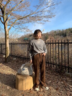 「Kastane（カスタネ）のレーヨンスラックスパンツ３（スラックス）」を使った、ちょこびさん（レディース・154cm）の冬コーディネート