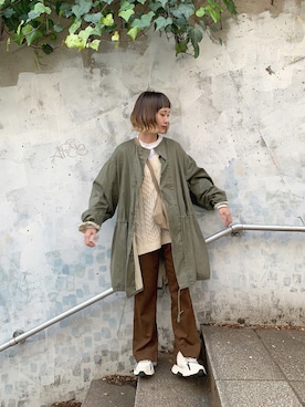 「Kastane（カスタネ）のレーヨンスラックスパンツ３（スラックス）」を使った、ちょこびさん（レディース・154cm）の冬コーディネート