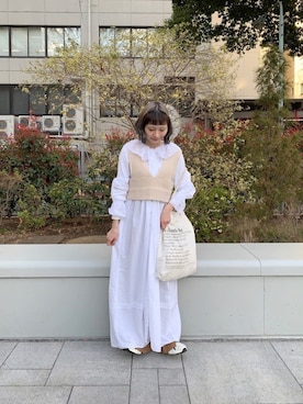 「one after another NICE CLAUP（ワンアフターアナザーナイスクラップ）のアイテム（スラックス、ブラウン系）」を使った、ちょこびさん（レディース・154cm）の春コーディネート