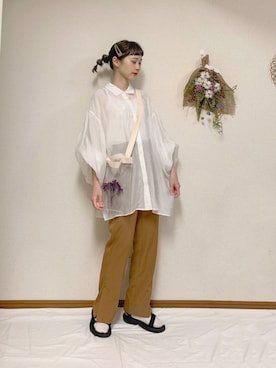 「one after another NICE CLAUP（ワンアフターアナザーナイスクラップ）のアイテム（スラックス、ブラウン系）」を使った、ちょこびさん（レディース・154cm）の春コーディネート