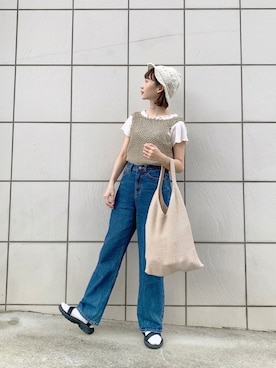 「夏秋ミックス」｜「アイテム（ニット/セーター）」を使った、ちょこびさん（レディース・154cm）の夏コーディネート