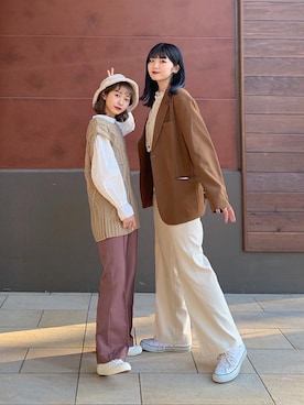 「one after another NICE CLAUP（ワンアフターアナザーナイスクラップ）のアイテム（スラックス、ブラウン系）」を使った、ちょこびさん（レディース・154cm）の秋コーディネート