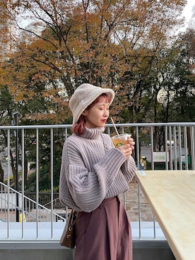 「WEGO（ウィゴー）のWEGO/リバーシブルファーボアバケットハット（ハット）」を使った、ちょこびさん（レディース・154cm）の冬コーディネート