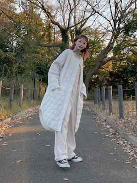 「ちょこび」｜「アイテム（ノーカラーコート）」を使った、ちょこびさん（レディース・154cm）の冬コーディネート