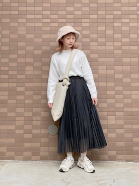 「WEGO（ウィゴー）のWEGO/リバーシブルファーボアバケットハット（ハット）」を使った、ちょこびさん（レディース・154cm）の冬コーディネート