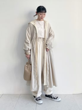 「オールホワイト」｜「アイテム（モッズコート）」を使った、ちょこびさん（レディース・154cm）の冬コーディネート